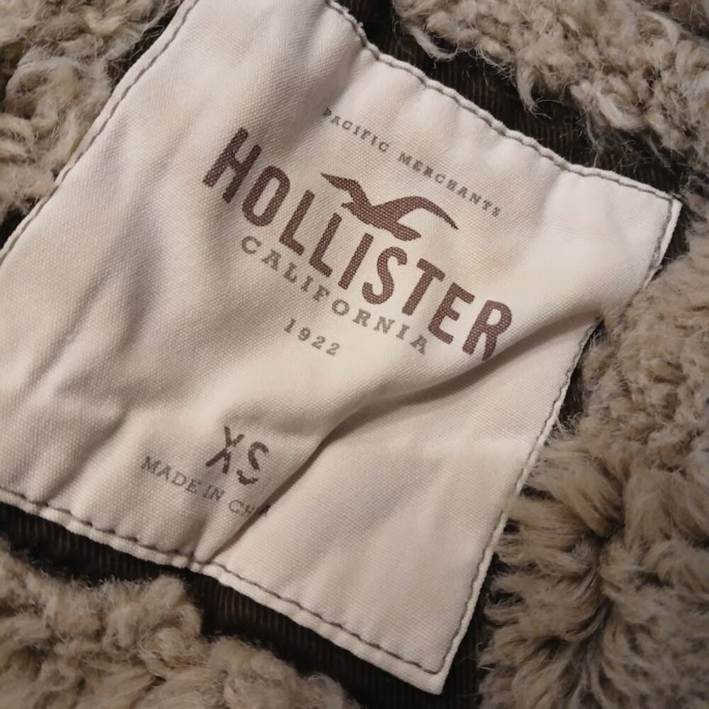 HOLLISTER Bomber Jacket Sherpa Fur Lined XS Brown Winter Coat Very warm & stylis - Picture 13 of 14
